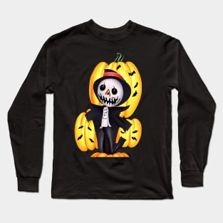 Halloween Scary Evil Pumpkin Funny Pumpkin Head Long Sleeve T-Shirt